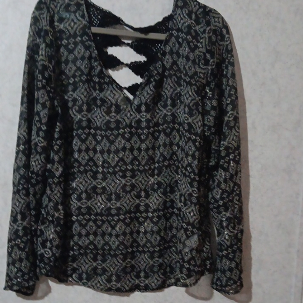 Maurices Black and Gray Cut Out Blouse